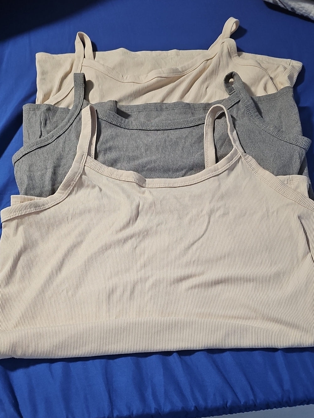 Women’s Ribbed Spaghetti Strap Tank Top - Beige and Gray (3-Pack)